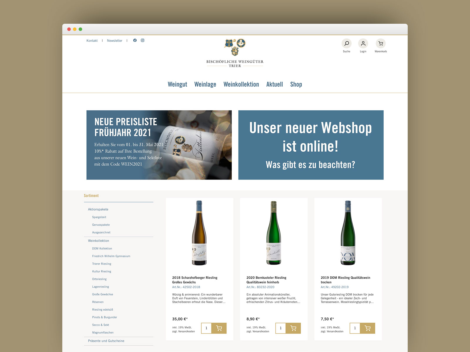 Webshop der Bischhöflichen Weingüter Trier