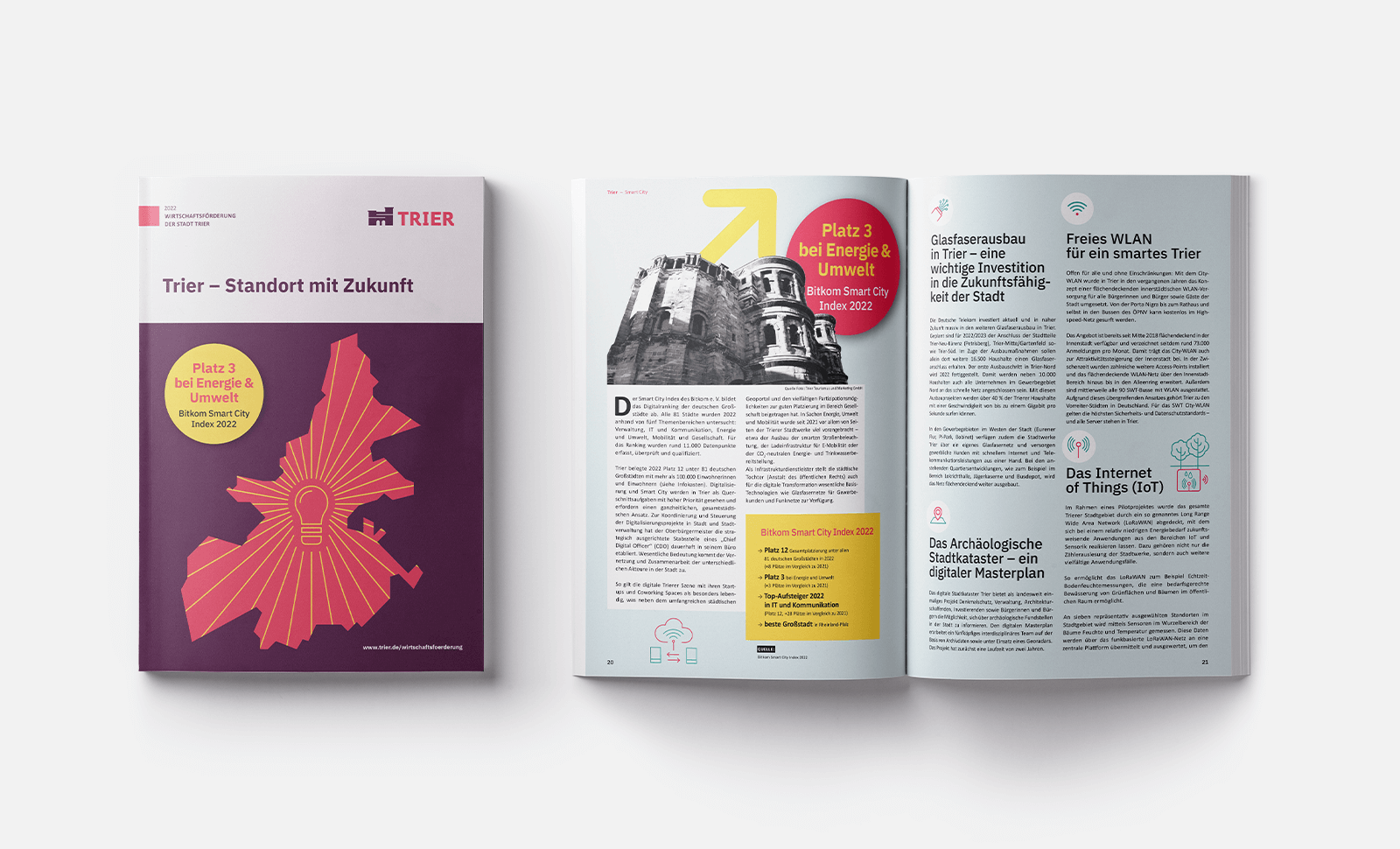 Cover und Doppelseite der Broschüre für die Wirtschaftsförderung Trier