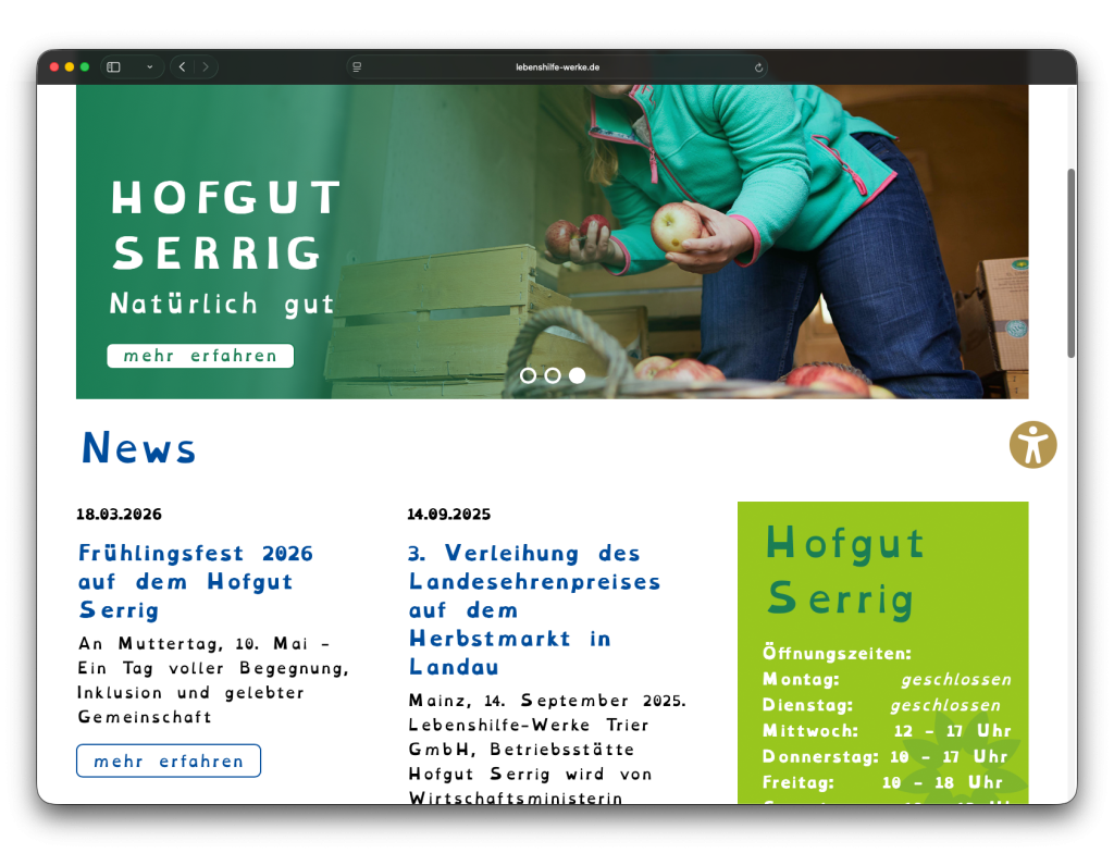Screenshot des Dyslexiemodus der Website der Lebenshilfe-Werke Trier